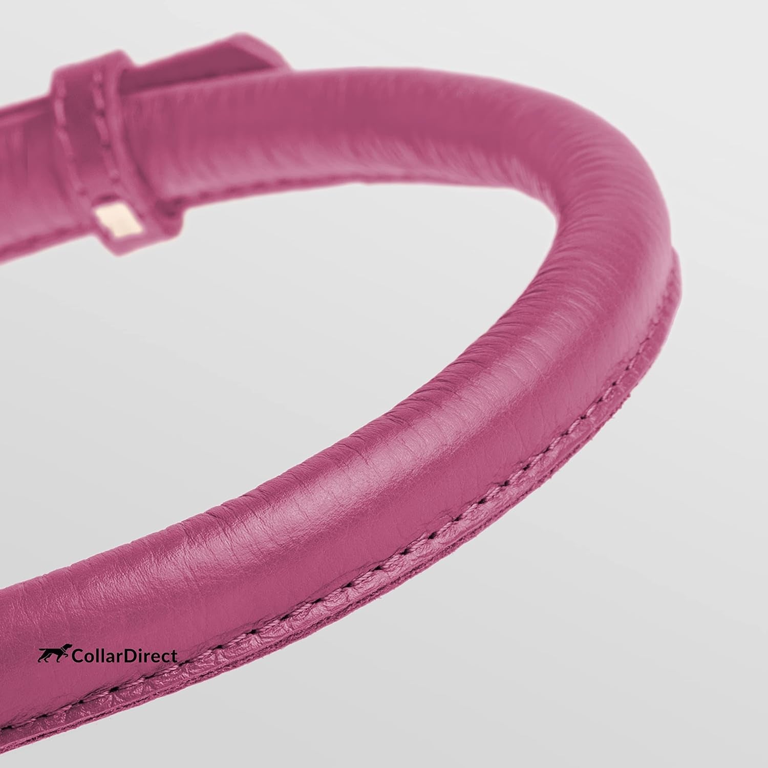 Rolled Leather Dog Collar, Soft Padded round Puppy Collar, Handmade Genuine Leather Collar Dog Small Large Cat Collars 13 Colors (13-16 Inch, Pink Textured)