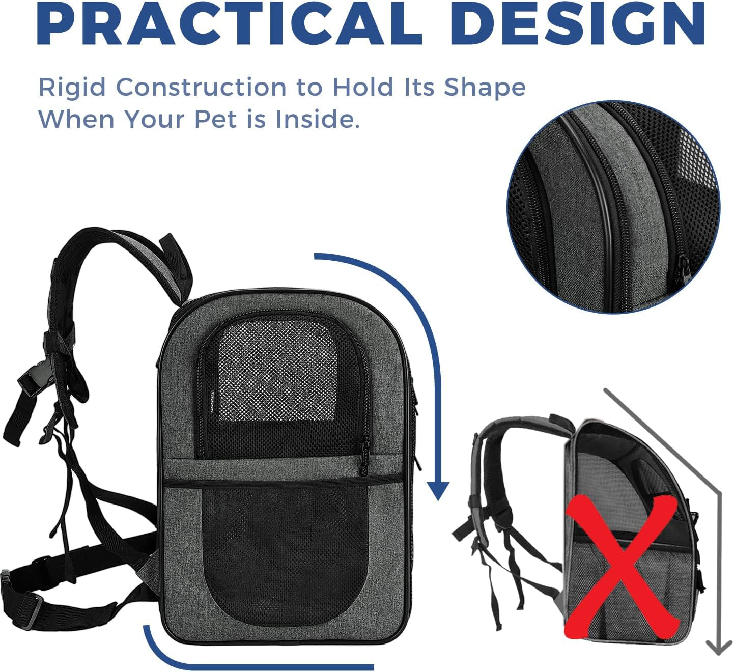 Pet Carrier Backpack for 4-15Lb Cats and Dogs, Puppies, Safety Features and Cushion Back Support | for Travel, Hiking, Outdoor Use (Gray)