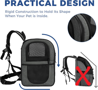 Pet Carrier Backpack for 4-15Lb Cats and Dogs, Puppies, Safety Features and Cushion Back Support | for Travel, Hiking, Outdoor Use (Gray)