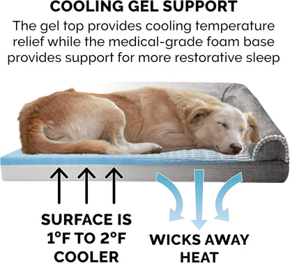 Cooling Gel Dog Bed for Large/Medium Dogs W/ Removable Bolsters & Washable Cover, for Dogs up to 55 Lbs - Luxe Faux Fur & Performance Linen Sofa - Charcoal, Large