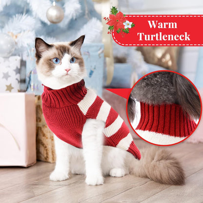 Dog Christmas Sweater Cute Reindeer Stripped Cat Ugly Xmas Outfit Holiday Puppy Costumes Fall Winter Knitted Pet Clothes for Small Medium Large Dogs Cats(S,Red)