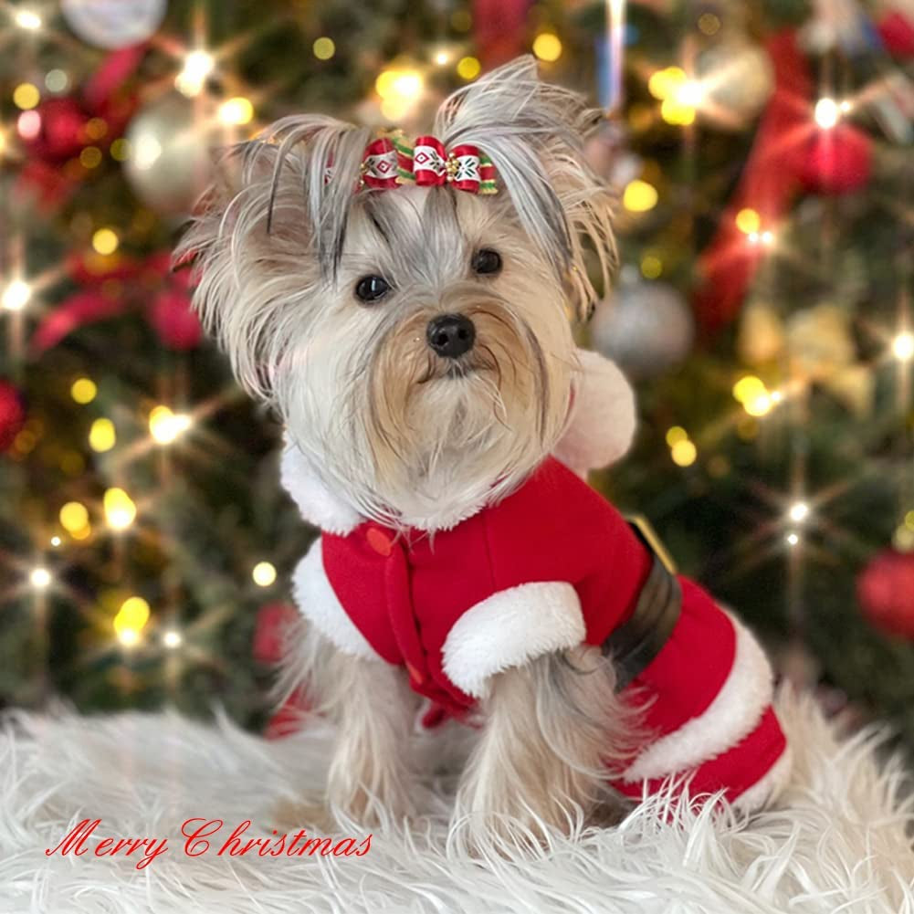 Dog Christmas Dresses Cat Xmax Suits Small Pet Haliday Outfits Winter Warm Clothes (Red, M)
