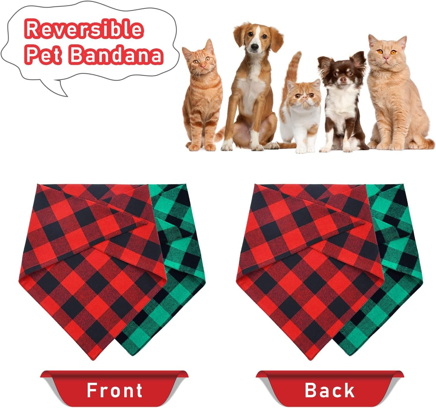 2 Pack Christmas Dog Bandanas, Classic Buffalo Red Plaid Dog Bandana for Girl and Boy, Pet Scarf Bibs Pet Costume Outfit Accessories for Small and Extra Large Dogs Pets (Small)