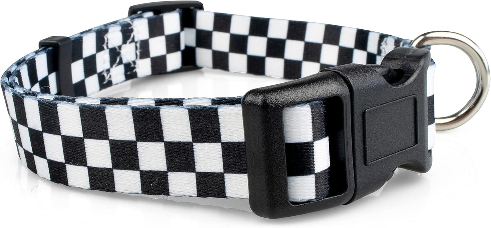 Checkered Pattern Dog Collar in Black & White - Adjustable Dog Collar for Boy and Girl Dogs with Quick Release Buckle by , Medium