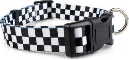 Checkered Pattern Dog Collar in Black & White - Adjustable Dog Collar for Boy and Girl Dogs with Quick Release Buckle by , Medium