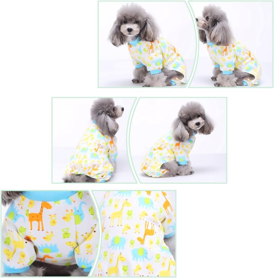 2-Pack Pet Clothes Puppy Cute Pajamas Dogs Cotton Rompers Cats Jumpsuits Cosy Apparel Dog Shirt Small Canine Costumes, Plane & Giraffe M
