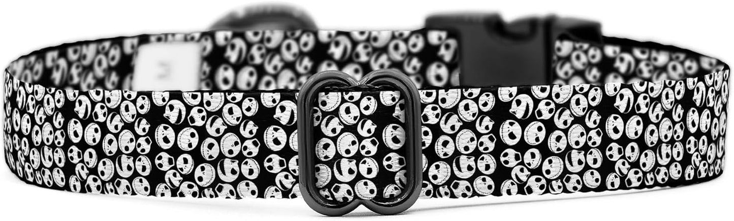 Jack Skellington Dog Collar | Comfortable Nylon Collar with Black Gunmetal Buckles (Medium Collar)