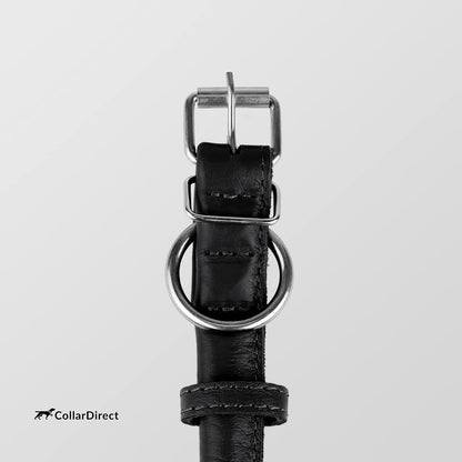 Rolled Leather Dog Collar, Soft Padded round Puppy Collar, Handmade Genuine Leather Collar Dog Small Large Cat Collars 13 Colors (8-11 Inch, Black Textured)
