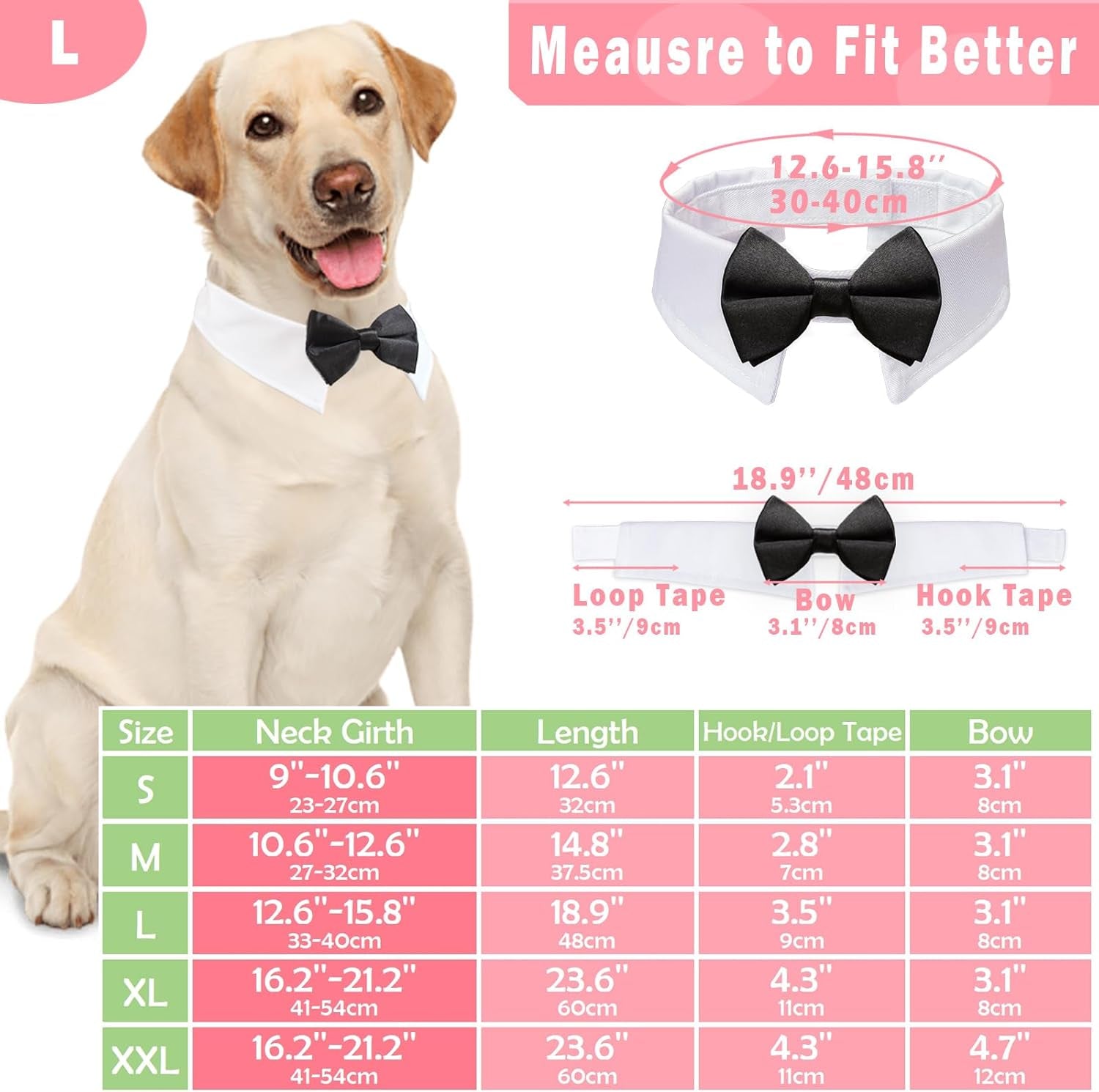 Dog Bow Tie,  Pet Bowtie Collar Black, Adjustable White Pet Tuxedo Collar with Black Dog Neck Bow Tie for Medium Large Boy Dogs Wedding Formal Tuxedo Suit Tux Outfits Birthday Costumes