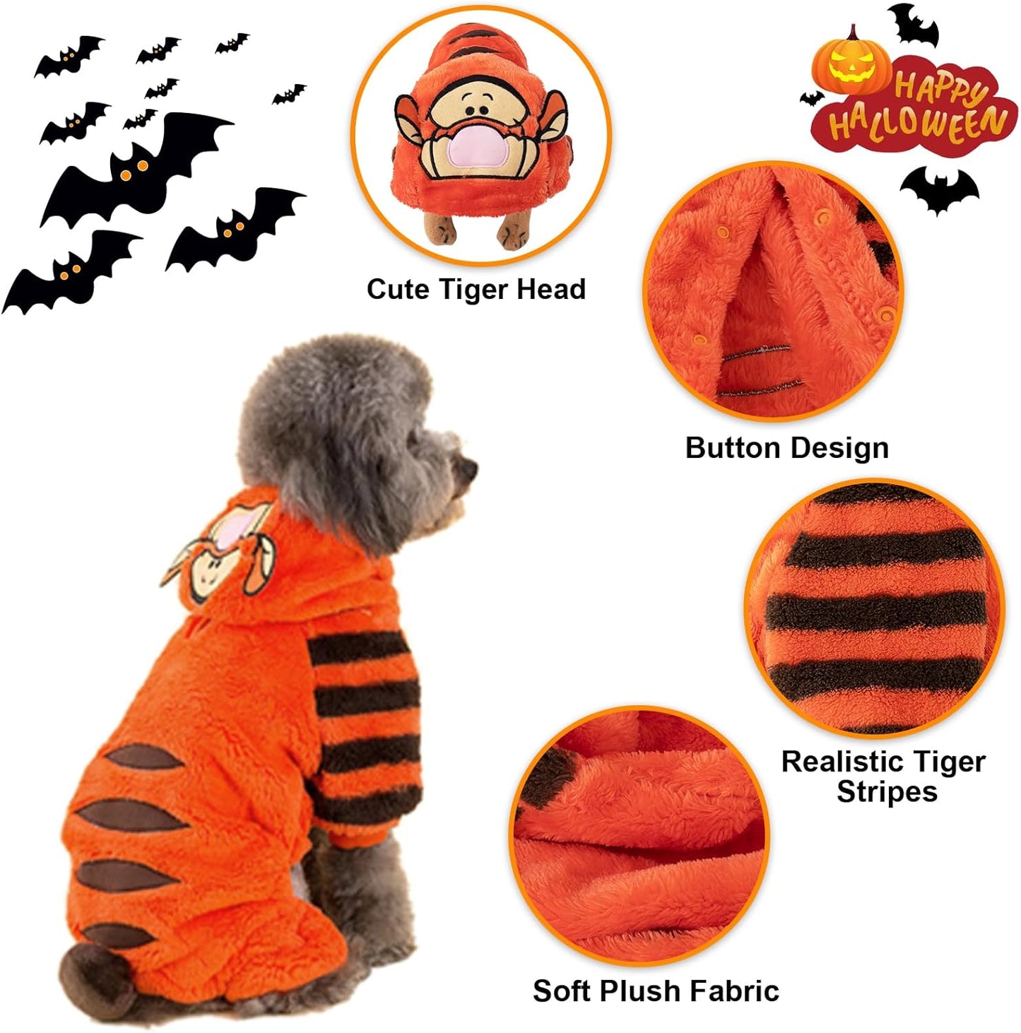 Tiger Dog Halloween Costumes - Funny Dog Costume Cute Pet Clothes Cosplay Jumpsuit for Puppy to Large Dogs, Christmas Outfit Special Events Photo Props Halloween Dress Up