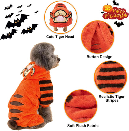 Tiger Dog Halloween Costumes - Funny Dog Costume Cute Pet Clothes Cosplay Jumpsuit for Puppy to Large Dogs, Christmas Outfit Special Events Photo Props Halloween Dress Up