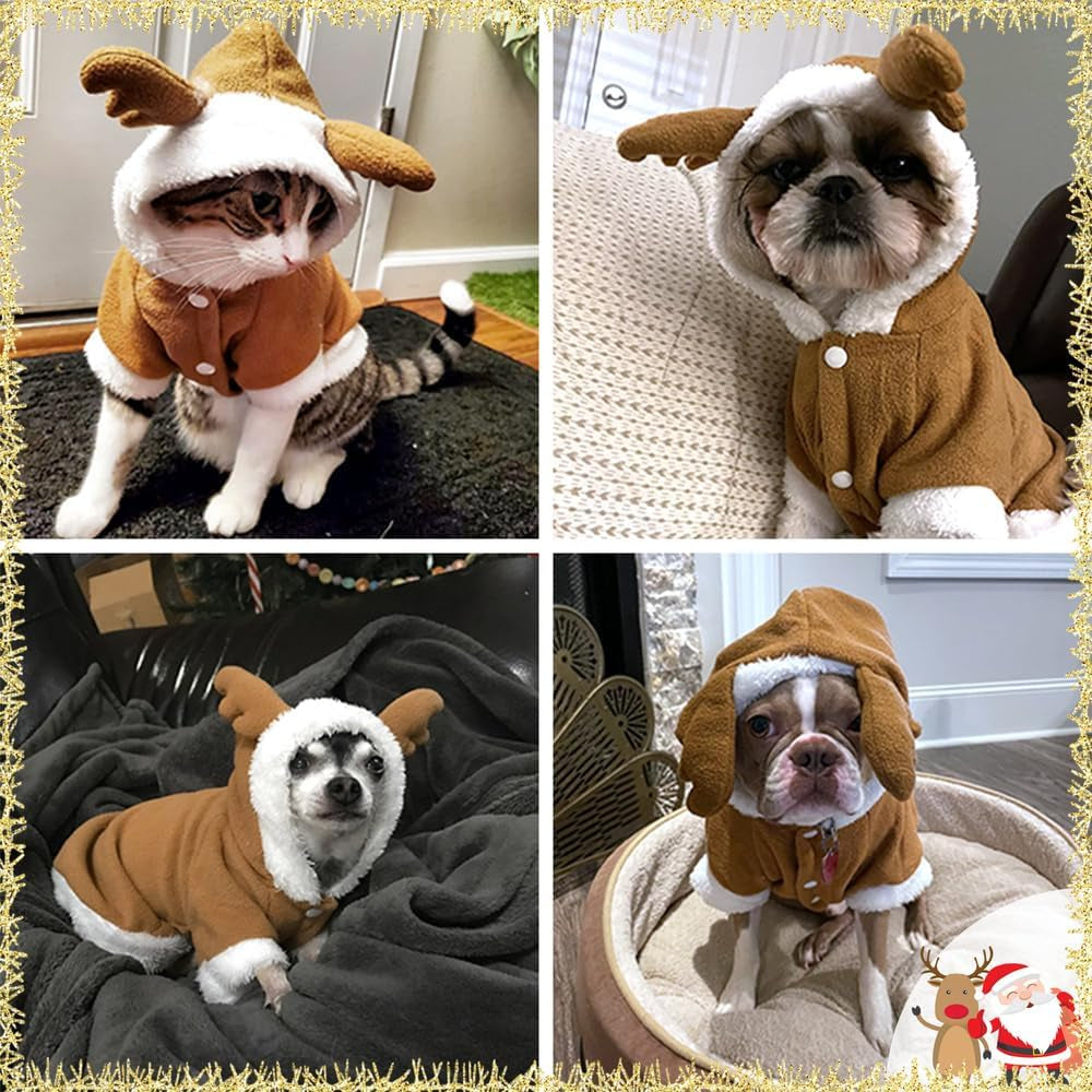 Pet Costumes Christmas Suit Elk Santa Costume Polar Fleece Fit for Puppy Dog Teddy (Small)