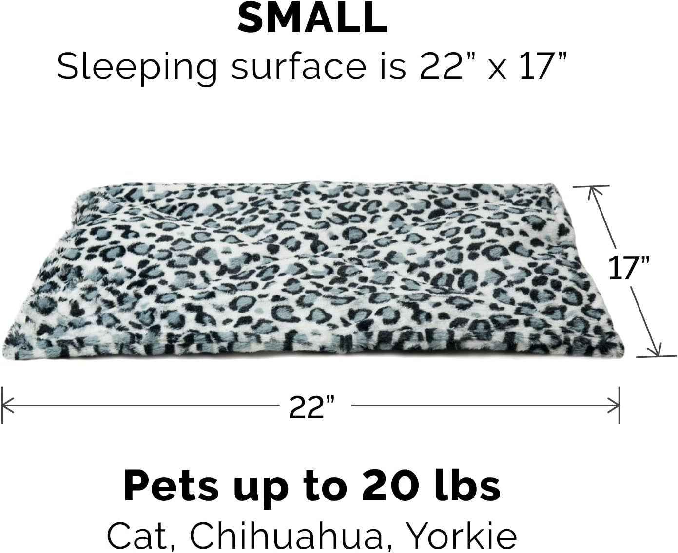 Thermanap Self-Warming Cat Bed for Indoor Cats & Small Dogs, Washable & Reflects Body Heat - Quilted Faux Fur Reflective Bed Mat - Snow Leopard, Small