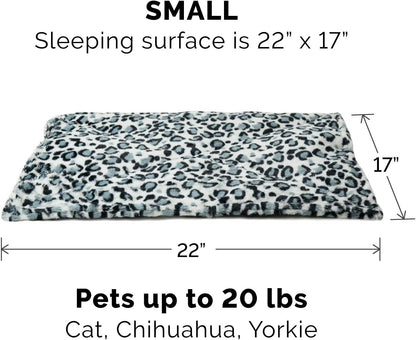 Thermanap Self-Warming Cat Bed for Indoor Cats & Small Dogs, Washable & Reflects Body Heat - Quilted Faux Fur Reflective Bed Mat - Snow Leopard, Small