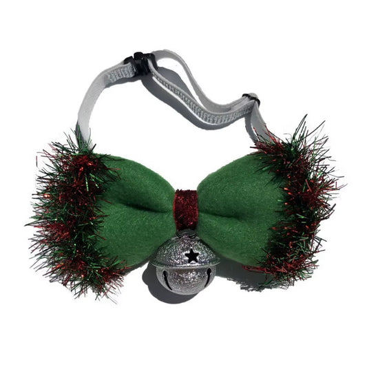 Christmas Cat Collar Breakaway with Bell Bow Tie 1 Pack Nylon Adjustable Kitten Collars Holiday Outfit Dressing up Necklace