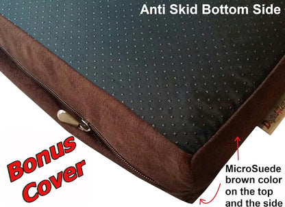 Orthopedic Memory Foam Dog Bed for Medium Dogs with Washable Denim Cover, Waterproof Liner and Extra Pet Bed Case, 37X27X4 Inch, Brown