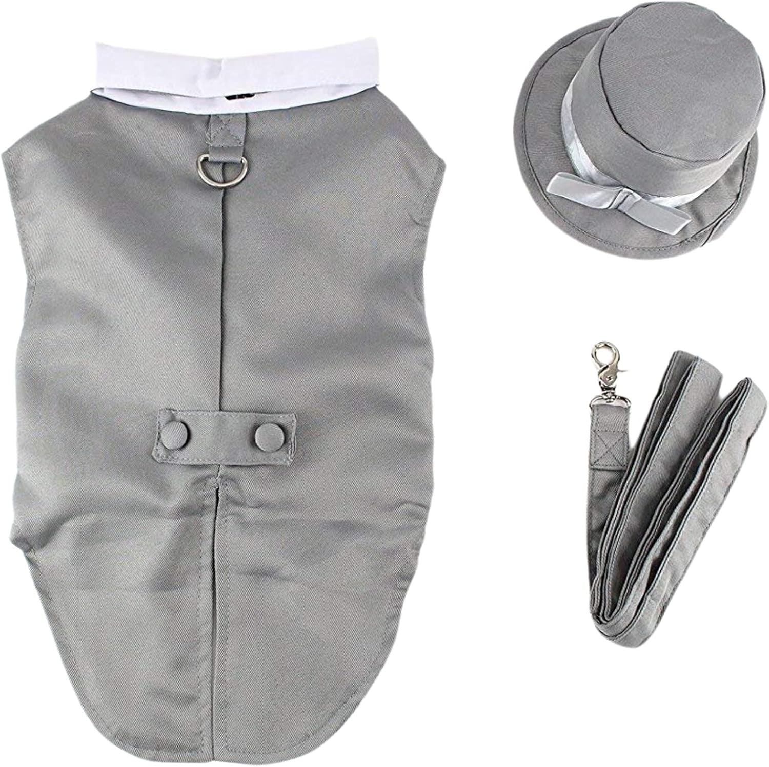 Dog Tuxedo Wedding Suit- Gray Top Hat & Leash (X-Large)