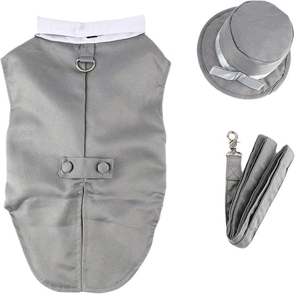 Dog Tuxedo Wedding Suit- Gray Top Hat & Leash (X-Large)