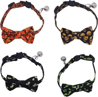 Halloween Cat Collar,Pumpkin Cat Bow Ties with Removable Bell Kitten Collar with Bowties and Bell Adjustable Cat Collar Pet Accessories for Kitty Cat and Puppy (Pumpkin)