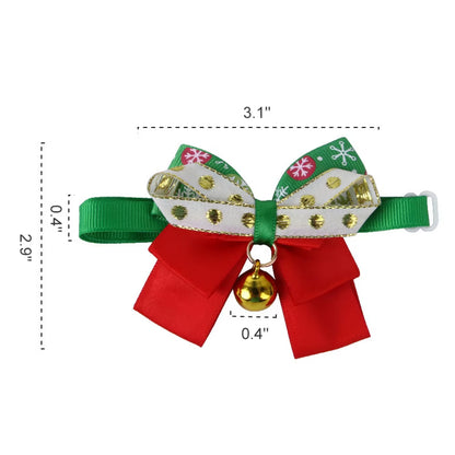 Christmas Cat Collar Breakaway with Bell Bow Tie 1 Pack Nylon Adjustable Kitten Collars Holiday Outfit Dressing up Necklace
