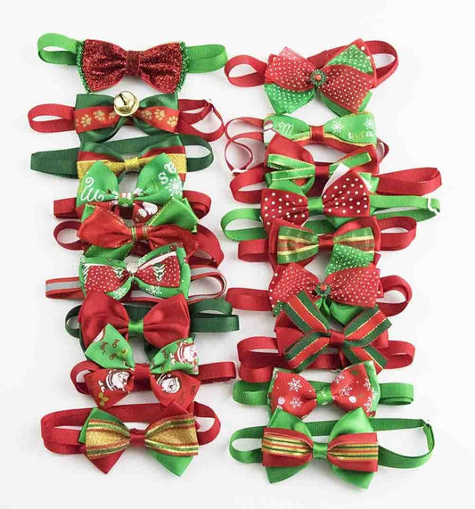 50Pcs Pack Bulk Christmas Small Dogs Bow Ties Collar Costume Cute Cats Adjustable Bowties Neckties Xmas Pet Grooming Accessories Assorted Randomly