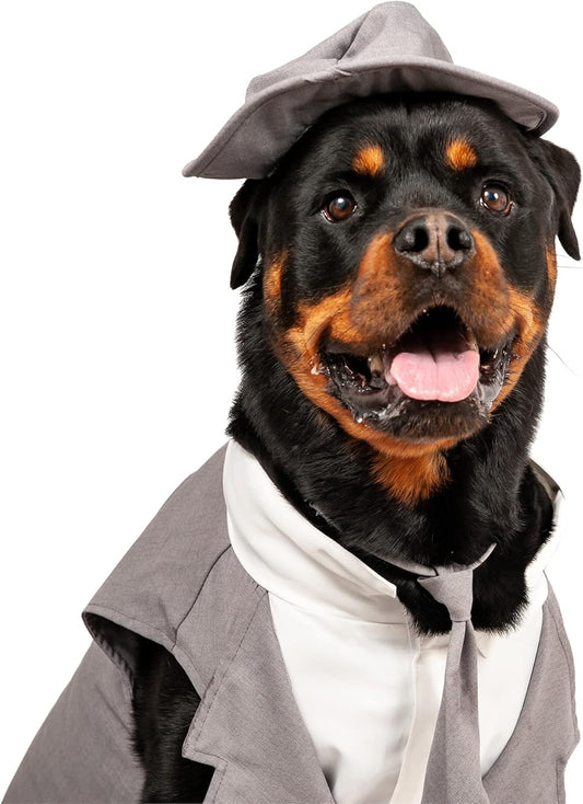 Dog Tuxedo Wedding Suit- Gray Top Hat & Leash (X-Large)