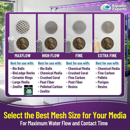 Fine Aquarium Media Bag, Durable Drawstring Bags for Fish Tank Filters, 450 Micron Mesh, (Fine, 3"X 8" - 4 Pack)