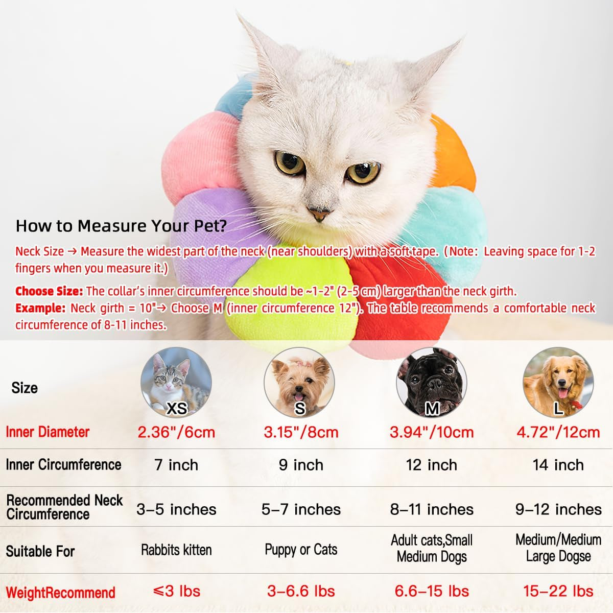 Cat Small Dog Recovery Collar, Cute Neck Cone after Surgery, Adjustable Pet E Collar, Wound Healing Protective Cone Surgery Recovery Elizabethan Collars for Small Pet (S(Within 4Lb), Colorful)