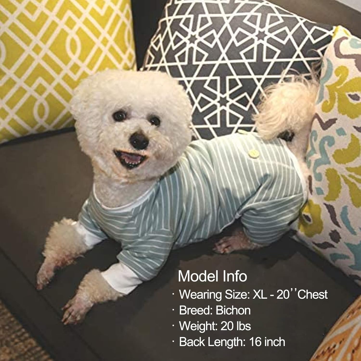 Dog Pajamas Stretchable 4 Legs Doggie Jammies Striped Dog PJS Jumpsuit Lightweight Onesie Puppy Pajamas Soft Breathable Cozy Pet Outfit PJS Comfortable Sleepwear, Green Striped, X-Small