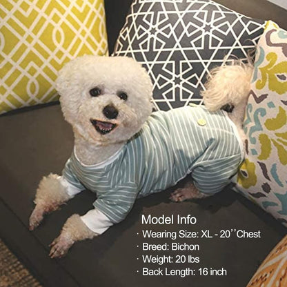 Dog Pajamas Stretchable 4 Legs Doggie Jammies Striped Dog PJS Jumpsuit Lightweight Onesie Puppy Pajamas Soft Breathable Cozy Pet Outfit PJS Comfortable Sleepwear, Green Striped, X-Small