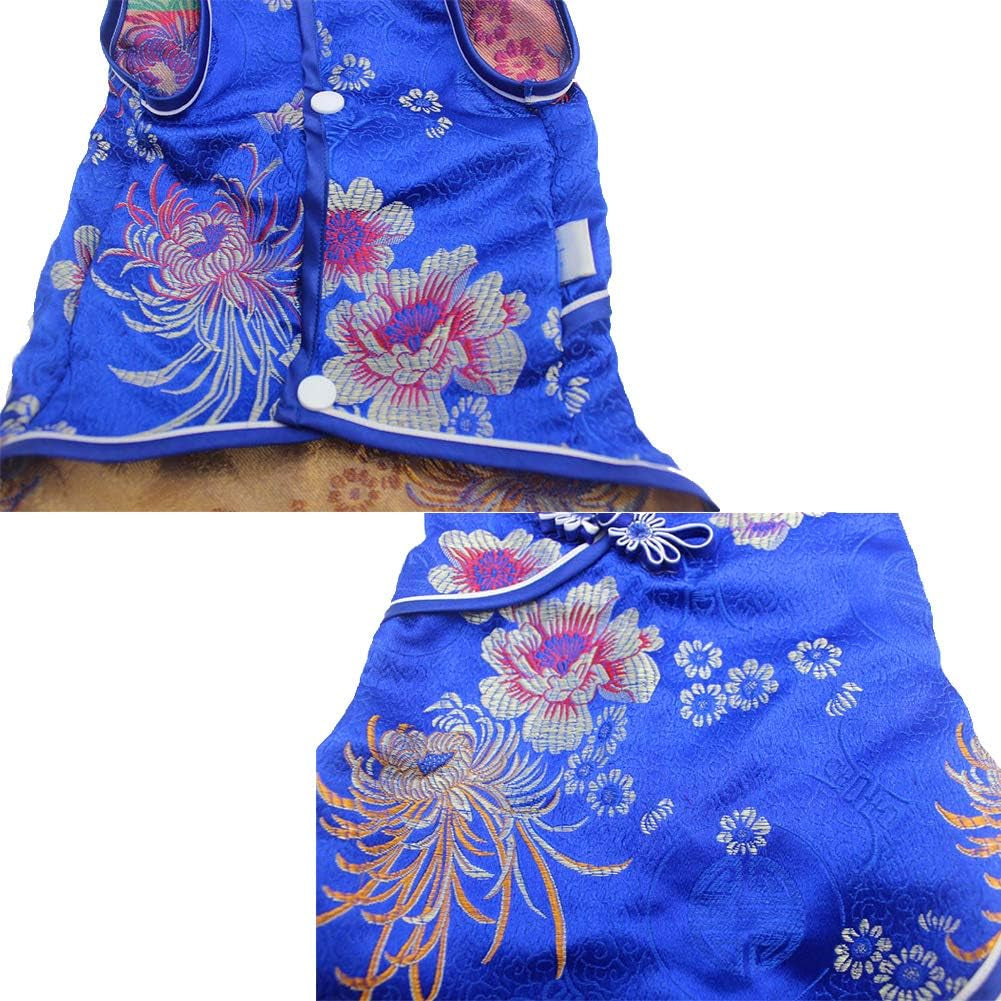 Pet Costume Tang Suit Dog Cheongsam Satin Clothes Chinese Style Clothing for Dogs Pet Skirt Puppy Cats Dress Dog Vest Tshirt (Red, XS)