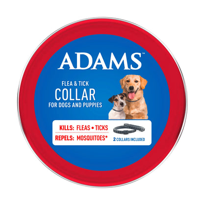 Flea & Tick Collar for Dogs & Puppies, 2 Pack, 12 Month Protection, Adjustable One Size, Kills Fleas, Ticks & Repels Mosquitoes, excluding California