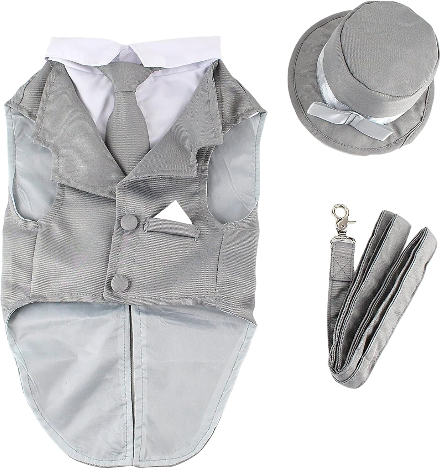 Dog Tuxedo Wedding Suit- Gray Top Hat & Leash (X-Large)