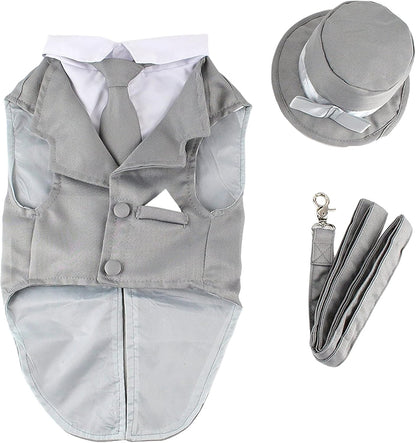 Dog Tuxedo Wedding Suit- Gray Top Hat & Leash (X-Large)