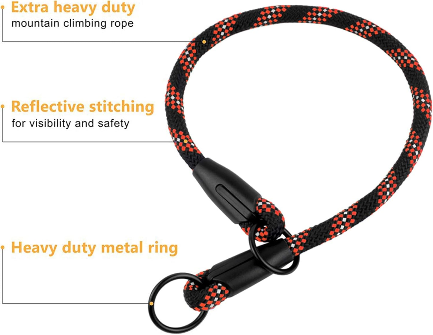 Rope Pro Training Dog Collar Braided No Pull Quick Release round Lead Collars for Dogs Small Medium Large Puppy (XS - 15.7" Long, Orange)