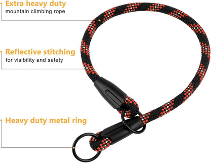 Rope Pro Training Dog Collar Braided No Pull Quick Release round Lead Collars for Dogs Small Medium Large Puppy (XS - 15.7" Long, Orange)