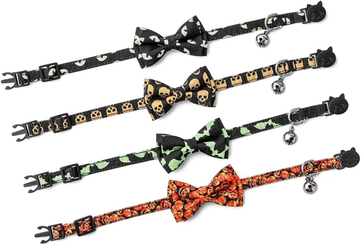 Halloween Cat Collar,Pumpkin Cat Bow Ties with Removable Bell Kitten Collar with Bowties and Bell Adjustable Cat Collar Pet Accessories for Kitty Cat and Puppy (Pumpkin)