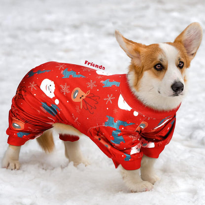 3 Pieces Christmas Dog Pajamas Dog Jumpsuit Santa Snowman Pet Clothes Christmas Pet Pajamas Holiday Costume Jumpsuit for Puppy Cat(Classic Pattern,L (Fit 7.7-9.9Lbs))