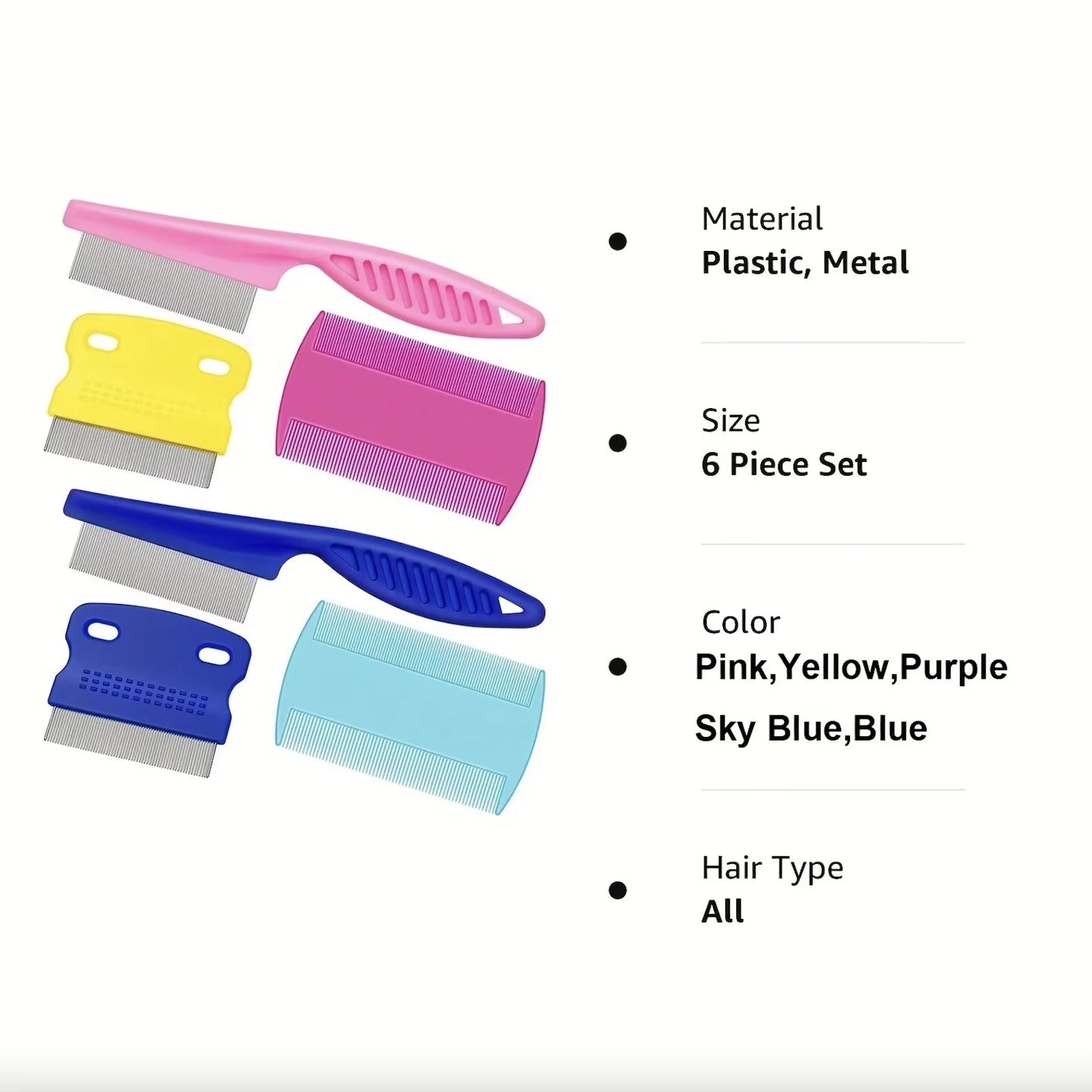6PCS Flea Metal Lice Cat Dog Deshedding Removal Tear Stain Brush Pet Grooming Comb Kit Tool