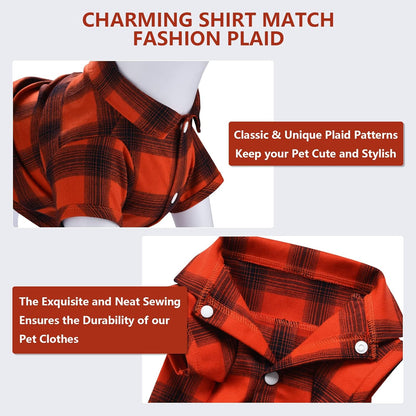 Dog Shirt Plaid Dog Clothes for Small Dogs Boy Girl Cat Clothes Soft Puppy Outfit Adorable Pet T-Shirts Kitten Grid Costume Apparel Thanksgiving Christmas Clothing (Red#1; M/Medium)