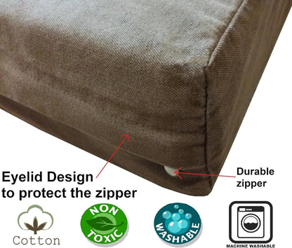 Orthopedic Memory Foam Dog Bed for Medium Dogs with Washable Denim Cover, Waterproof Liner and Extra Pet Bed Case, 37X27X4 Inch, Brown