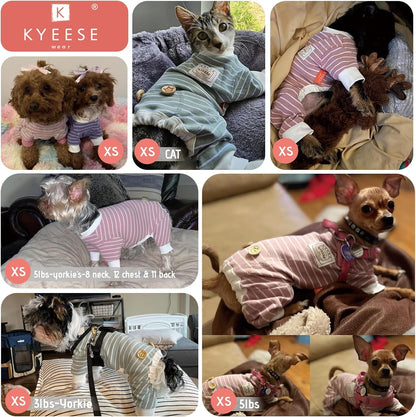 Dog Pajamas Stretchable 4 Legs Doggie Jammies Striped Dog PJS Jumpsuit Lightweight Onesie Puppy Pajamas Soft Breathable Cozy Pet Outfit PJS Comfortable Sleepwear, Green Striped, X-Small