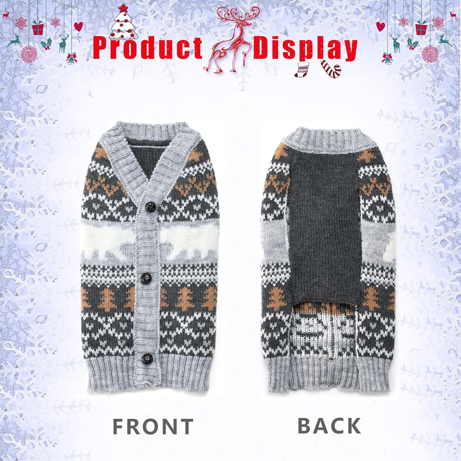 Dog Christmas Sweater Classical Argyle Knitted Cat Ugly Xmas Outfit Holiday Puppy Costumes Soft Fall Winter Warm Pet Sweater Vest Clothes for Small Medium Large Dogs Cats(S,Grey)