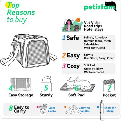 Top Load Cat Carrier for Medium Cats and Small Dogs with Washable Cozy Bed, 3 Doors and Shoulder Strap. Easy to Get Cat In, Easy Storage, Lightweight, Airline Approved