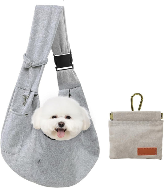Small Dog Carrier Sling with Adjustable Strap & Dual Safety - Features Storage Pocket & Detachable Treat Pouch, Hands-Free Pet Sling for Chihuahuas, Yorkies under 12Lbs for Walking, Hiking