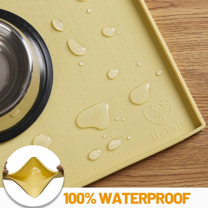 Dog Feeding Mat,100% Waterproof Food Grade Silicone Pet Food and Water Bowl Placemat,Dishwasher, High Raised Edge to Prevent Spills,Nonslip Tray to Stop Messes on Floor (24"X16"X0.5", Yellow)