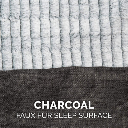 Cooling Gel Dog Bed for Large/Medium Dogs W/ Removable Bolsters & Washable Cover, for Dogs up to 55 Lbs - Luxe Faux Fur & Performance Linen Sofa - Charcoal, Large