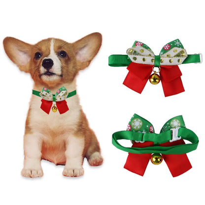 Christmas Cat Collar Breakaway with Bell Bow Tie 1 Pack Nylon Adjustable Kitten Collars Holiday Outfit Dressing up Necklace
