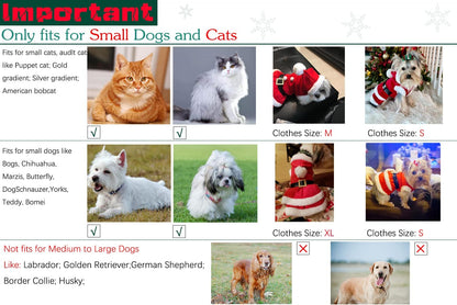 Dog Christmas Dresses Cat Xmax Suits Small Pet Haliday Outfits Winter Warm Clothes (Red,Xs)
