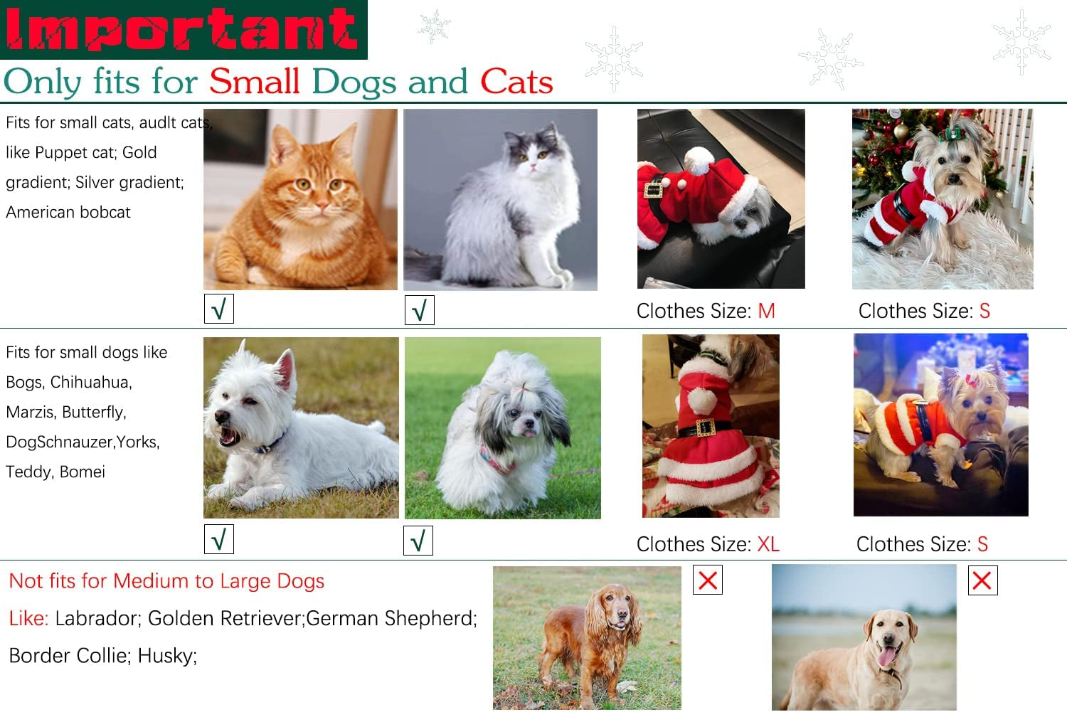 Dog Christmas Dresses Cat Xmax Suits Small Pet Haliday Outfits Winter Warm Clothes (Red, M)